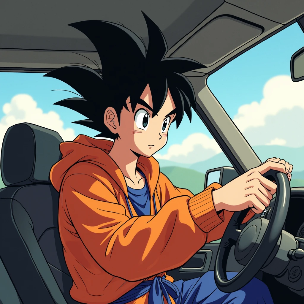 songoku driving the car