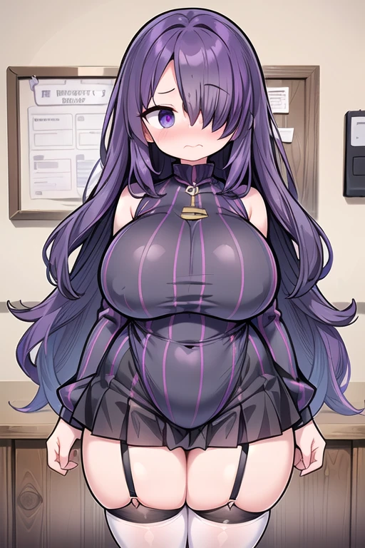 1 Beautifully Too Huge ed Cute mother, Pastel colors hair, (Excessively overwhelmingly gigantic huge breastExtra long sagging breasts:1.6, 1.2, thick legs:1.2, curvy:1.2, towering stature:1.6, massive fat thick unnatural belly, Plump, fat folds), purple eyes, (ahoge, messy hair:1.2, tired hair:1.2, flipped hair, very lhair, bags under eyes:1.3, wavy hair), black hair, (purple hair:1.2), (blush:1.2, emberrased:1.2, quiet personality:1.2, scared:1.2, looking away, wavy mouth, shy, @_@:1.3, anxiety:1.3, ringedeyes:1.3), (naked), at the adventureuild, A bulletin board with posted paper, hand over face
