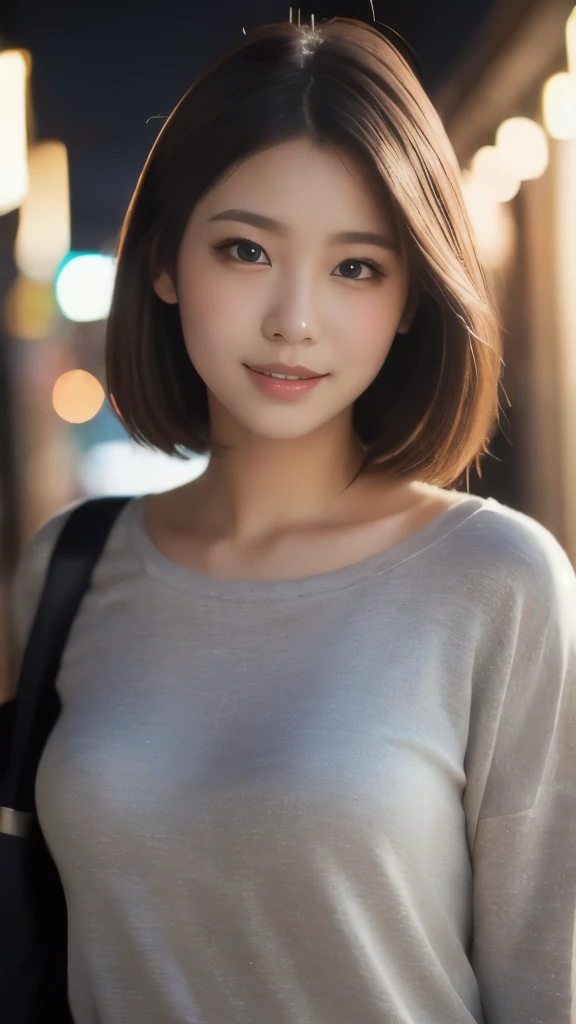 8k,Highest quality,(masterpiece:1.2),(Realistic),(Realistic:1.37),Ultra-high resolution,1 female college student,city,smile,Beautiful Eyes,(((Cute casual clothes))),Big Breasts,Perfect body,Perfect Fingers,Professional Lighting,gravure,Detailed face and skin texture,fine grain,RAW Photos