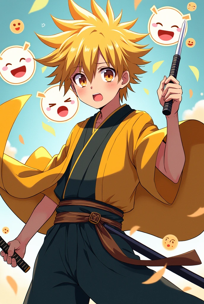 Make a anime photo of Zenitsu Agatsuma with telegram background