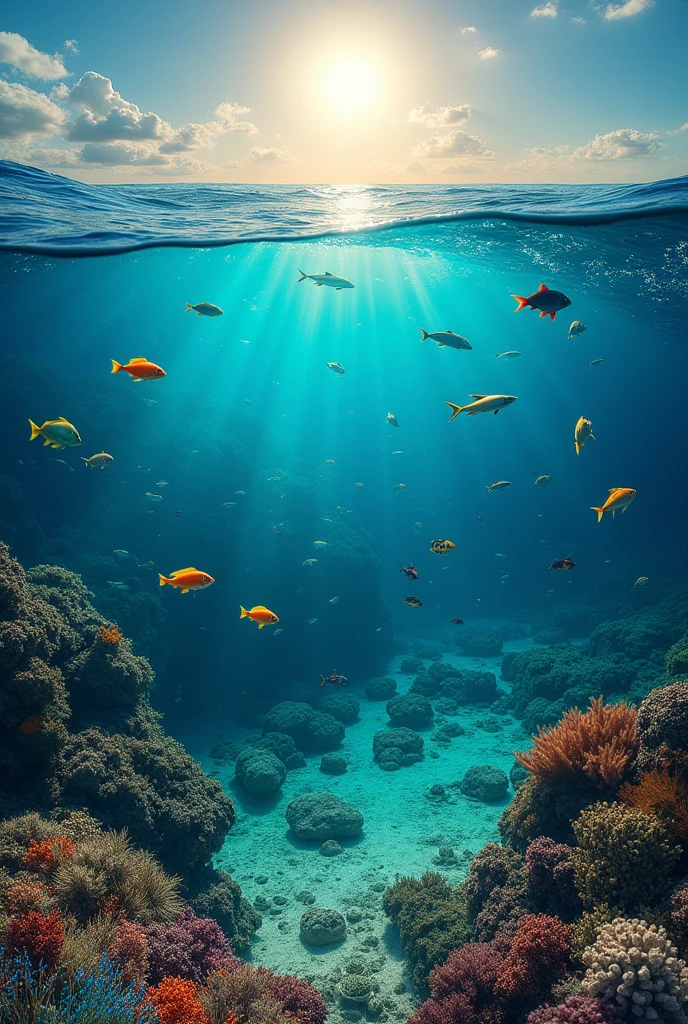 In an image, place these types of pollution in the ocean: 7 small images that make up one.:
Plastic contamination Chemical contamination Hydrocarbon contamination Nutrient contamination Thermal contamination Radioactive Waste Contamination Solid Waste Contamination Noise Pollution