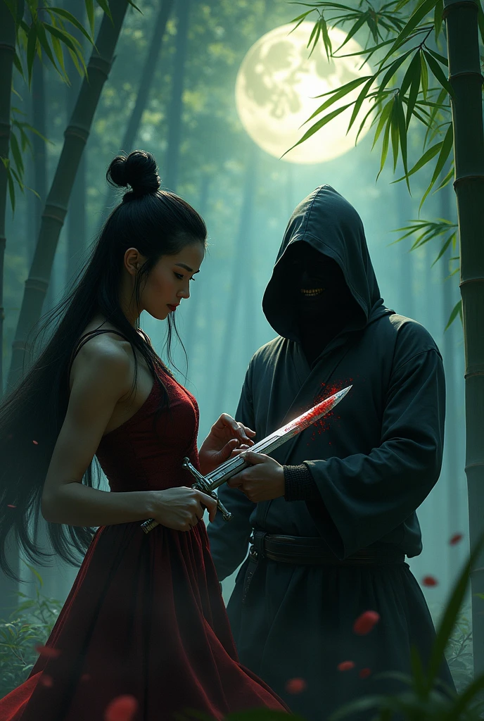Chinese beautiful woman, plunged a knife into a ninja's throat, blood