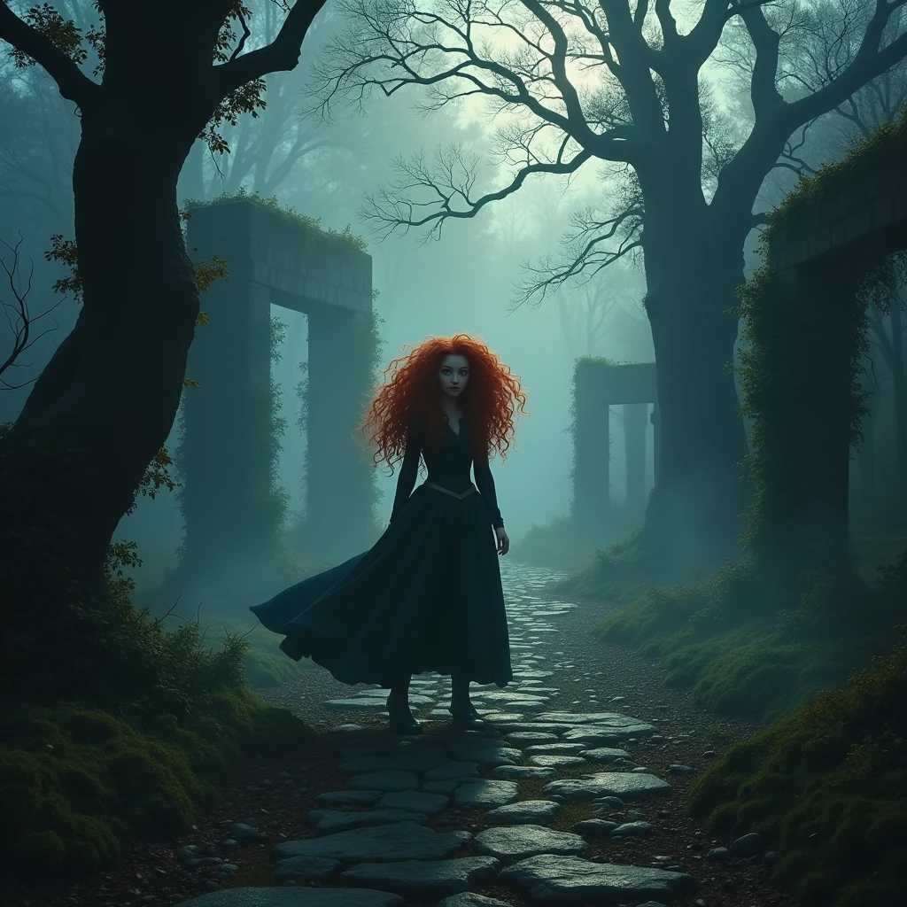Merida DVD screengrab, from 1982, dark fantasy film « excalibur » dans le cadre le plus déprimant et shadowy, shadowy, d&#39;another world,