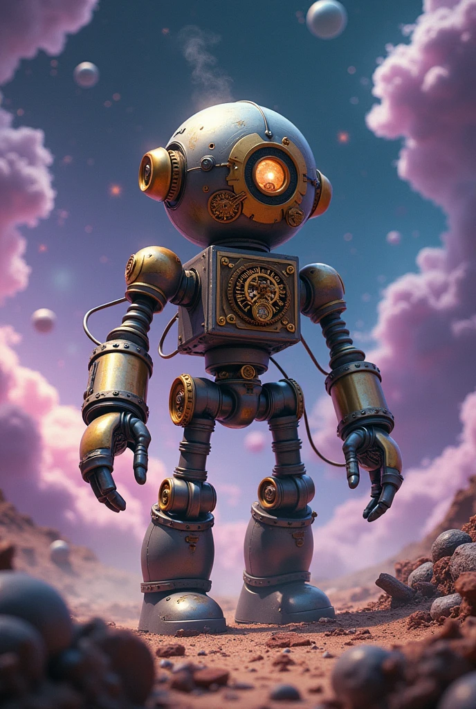 Chunky steampunk space explorer robot