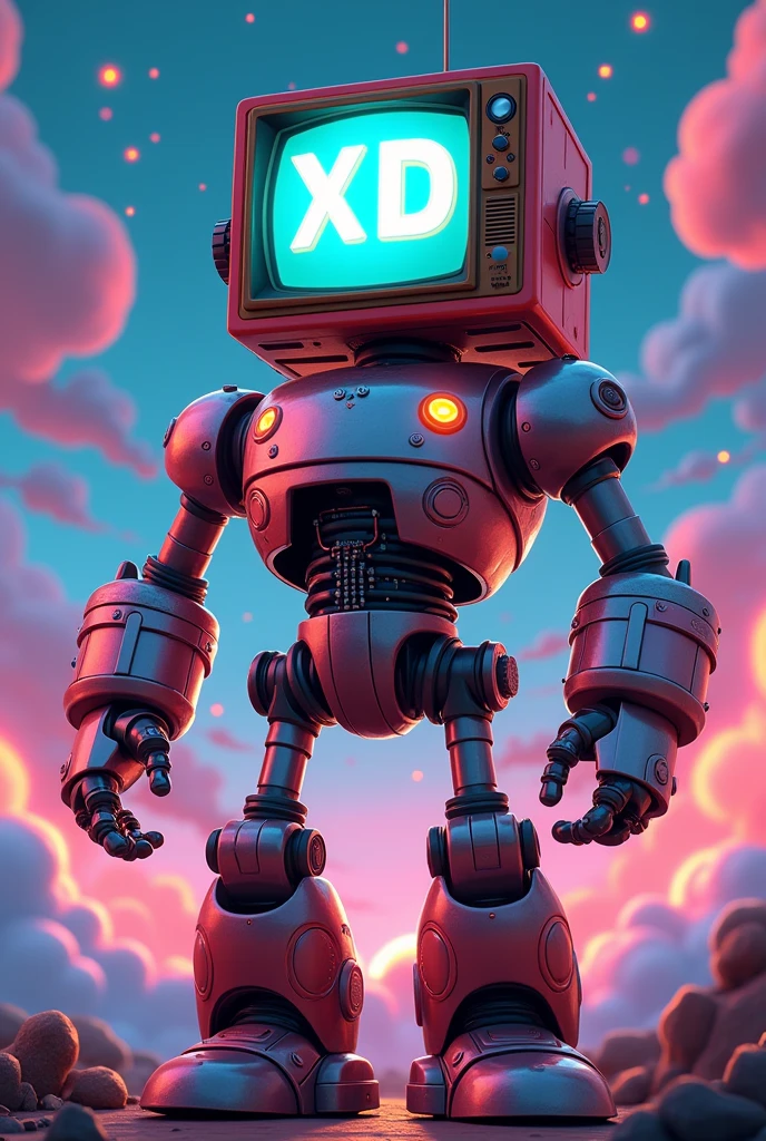 A robot with tv head that has a text saying “XD” on it and it has a large cock and a big thick ass