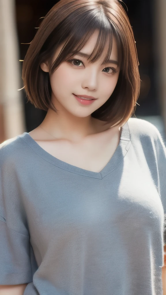 8k,Highest quality,(masterpiece:1.2),(Realistic),(Realistic:1.37),Ultra-high resolution,1 female college student,city,smile,Beautiful Eyes,(((Cute casual clothes))),Big Breasts,Perfect body,Perfect Fingers,Professional Lighting,gravure,Detailed face and skin texture,fine grain,RAW Photos
