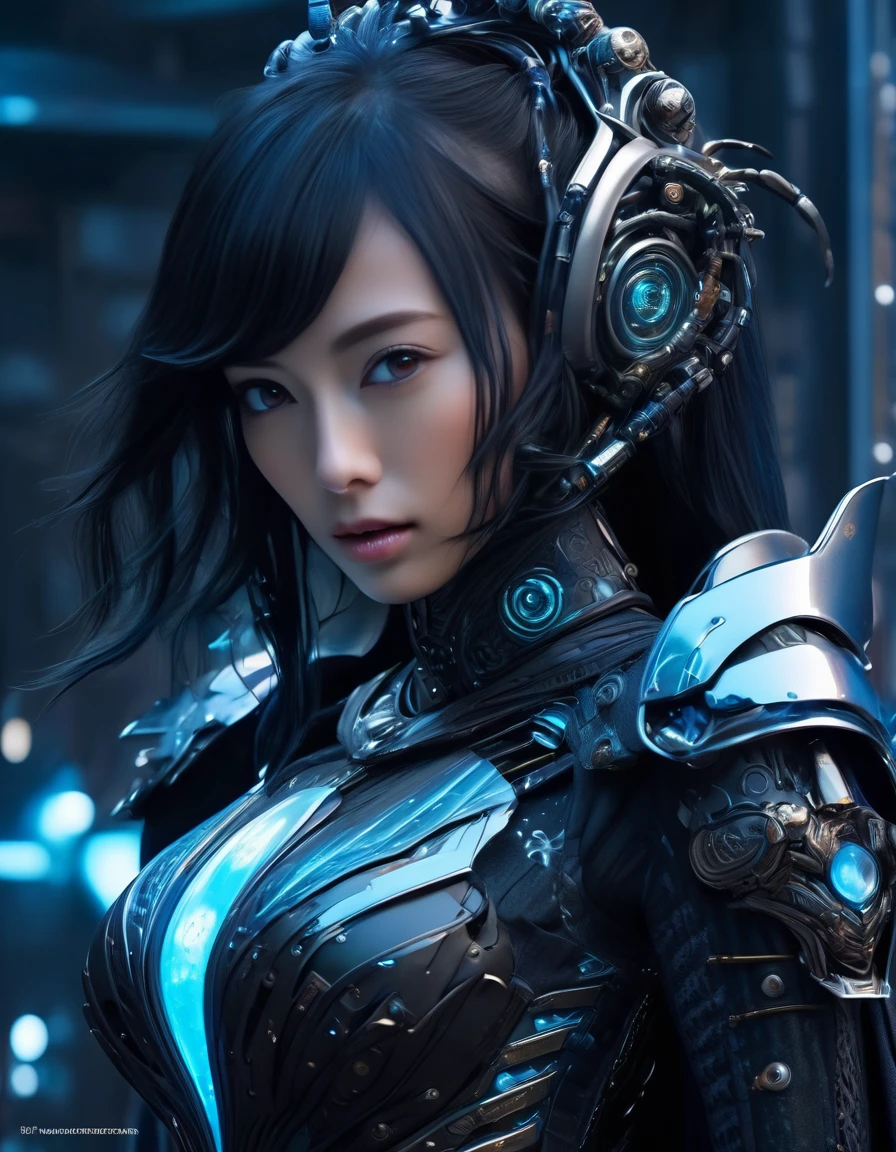 (Best Quality, 4K, 8K, High Resolution, Masterpiece: 1.2), (Super Detailed, Realistic, Photorealistic:1.37), A woman in futuristic clothing, (erotic and sexy:1.4), Trending on cgstation, Trending on cgstation, (Portrait of a girl in the Knights of the Zodiac:1.4), (blunt bangs:1.7), Cute Cyborg Girl, Perfect android girl, Portrait Astronaut Girl, Beautiful girl cyborg, Girl wearing black pale blue iridescent mechanical cyber armor, Game CG, cgsociety and fenghua zhong, Beautiful Cyborg Shrine Maiden, Bioluminescence, (Gal Gadot:0.6), Anatomically correct grip, Anatomically correct four fingers and one thumb, (long claws:1.4), erotic and sexy, A gorgeous cape with beautifully detailed embroidery, energy ball