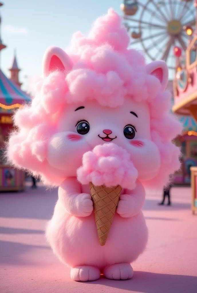 Cotton candyのイメージキャラクター。Lots of pink to make it cute。Cotton candyを持たせて、fluffyなイメージ。Fluffy！I like the friendly vibe.。Small and cute、fluffy！It's not soft serve ice cream.、Cotton candy！cottonCandy！