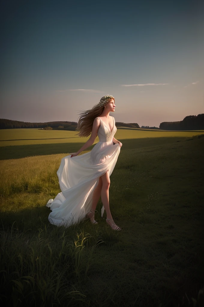 A woman in a white dress walks through a field, Mark Adams, Photography Alexey Gurylev, In a field, Photography Alexey Kurilyov, On a meadow, stunning photo, Outdoor Fine Art Photography, On a meadow, Perfect Composition and Lighting, Fine Art Fashion Photography, Goddess of Nature, Fantasy Photography, Model Photography, Gorgeous woman