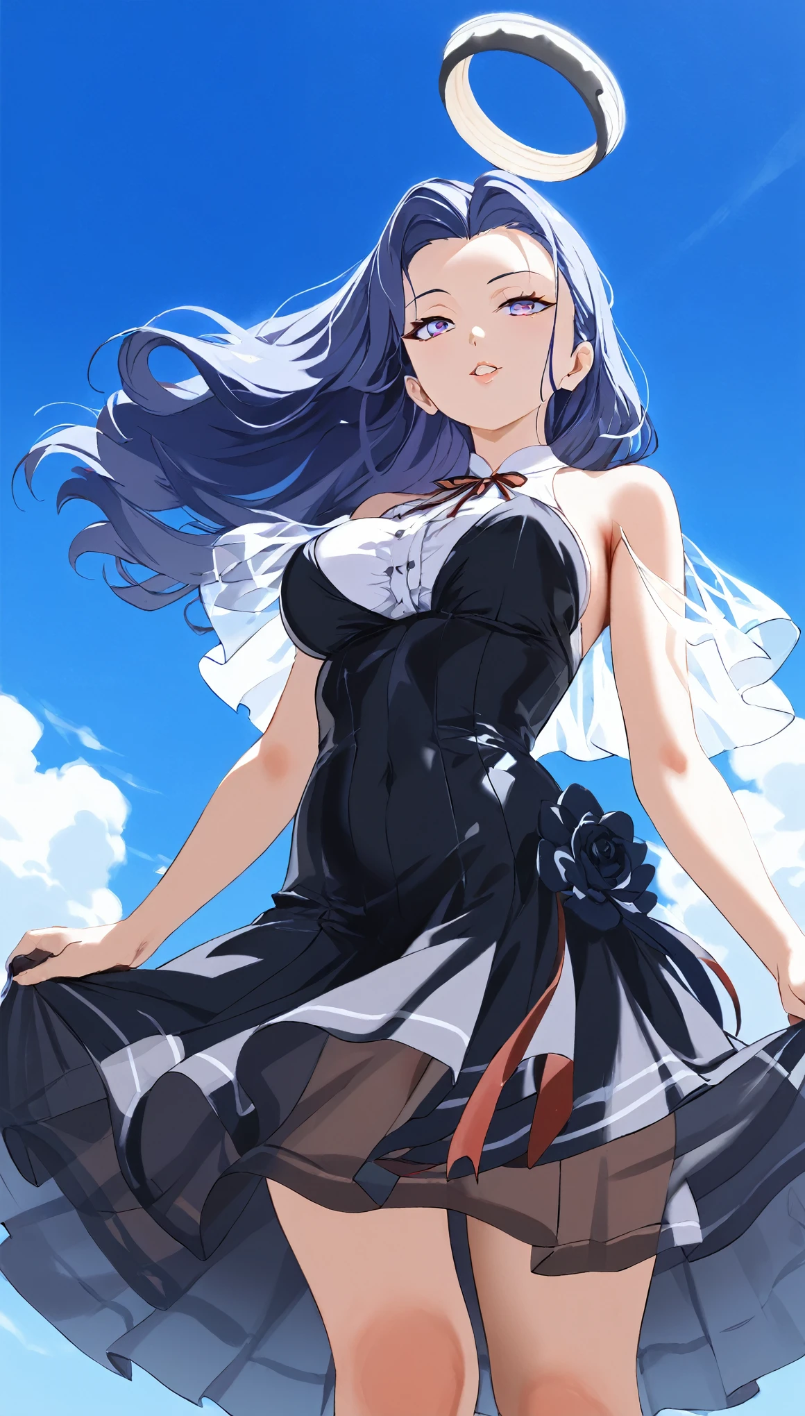 Highest quality High resolution One Girl Fleet Collection_Long Tian Ekimae Street See-through dress walk Seductive expression The wind is blowing Fluttering skirt Moonlit Night Composition looking up from below