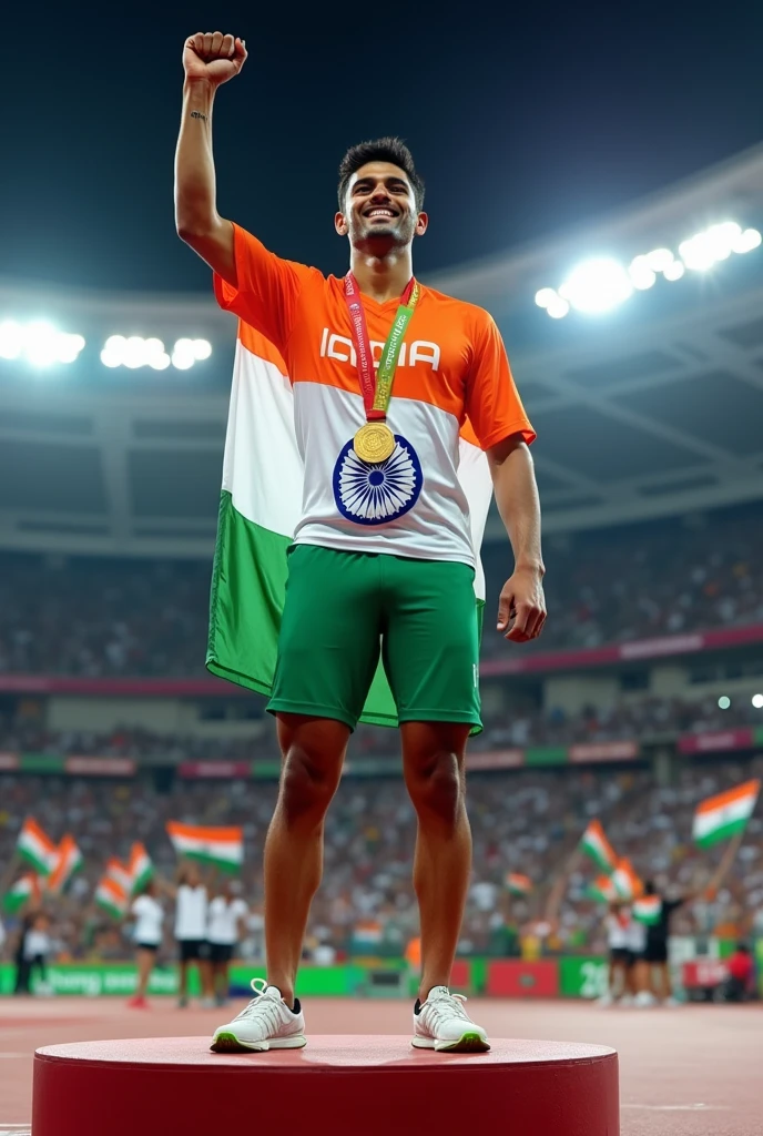 India in blue color design jersey on olympic track
