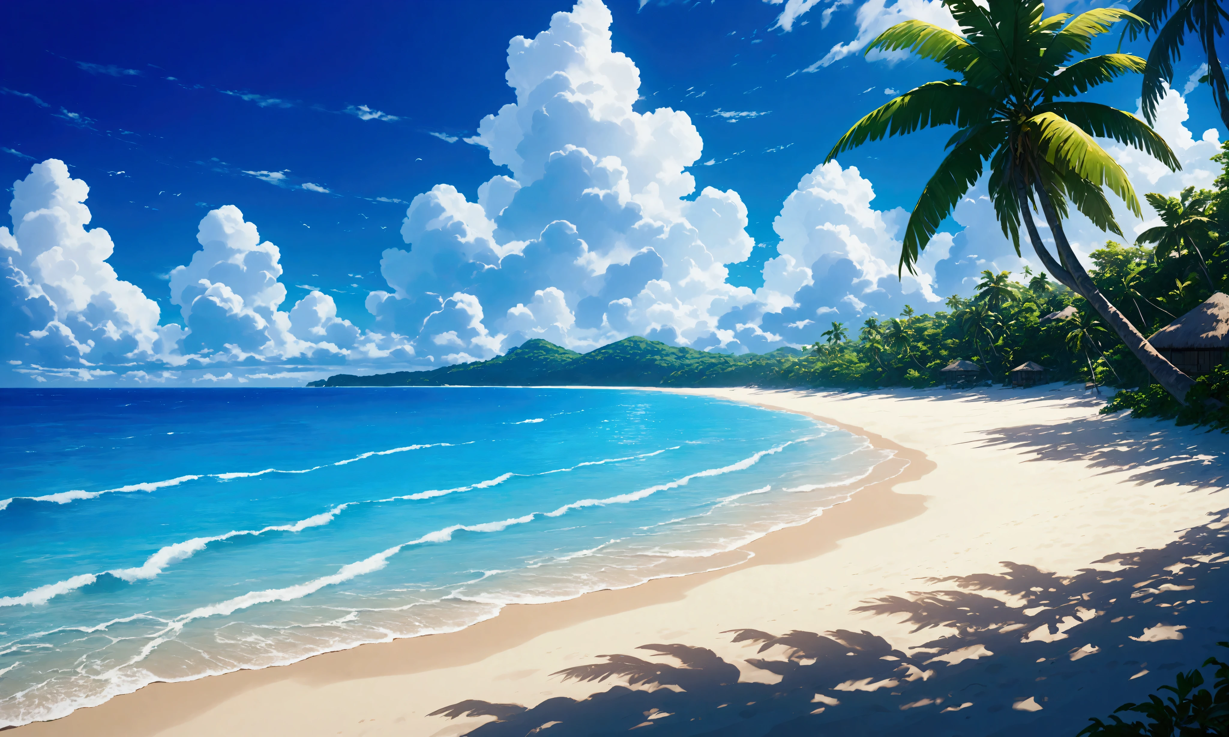 Tropical Beach,Summer Clouds,Daytime,Highest quality, 8k, High resolution, masterpiece:1.2, Very detailed, Realistic:1.37, High resolution, 超High resolution, Very detailed, Professional, Vibrant colors