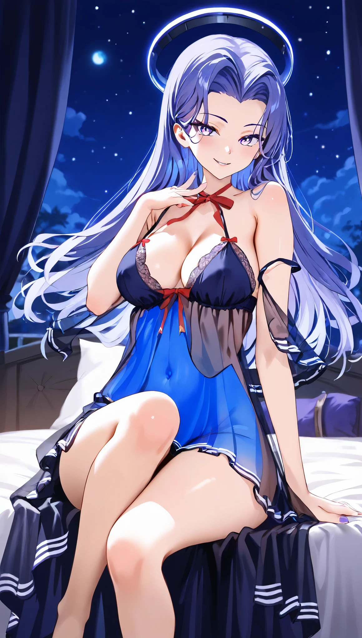 Highest quality　High resolution　One Girl　Fleet Collection_Long Tian　Bedroom　(negligee)　(See-through)　One knee up　Seductive expression　Skirt flipped　Moonlit Night