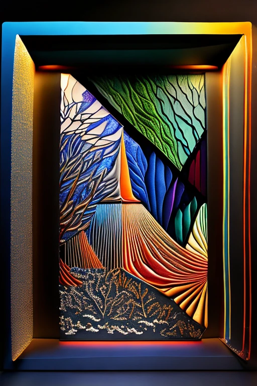 (ultra detailed, absolutely resolution, best quality:1.3), the entire image shows glass with fine cracks, and the cracks create prism effect that causes the glass to reflect light in iridescent way, it becomes like stained glass, fusion of watercolors and oil paintings, fusion of paper cutting and shadow puppetry, mix of Japanese painting, ukiyo-e and woodblock prints, mix of monochrome and color, conceptual installation art, 2.5D, delicate and dynamic, artistic, hyper, graphic CG digital art