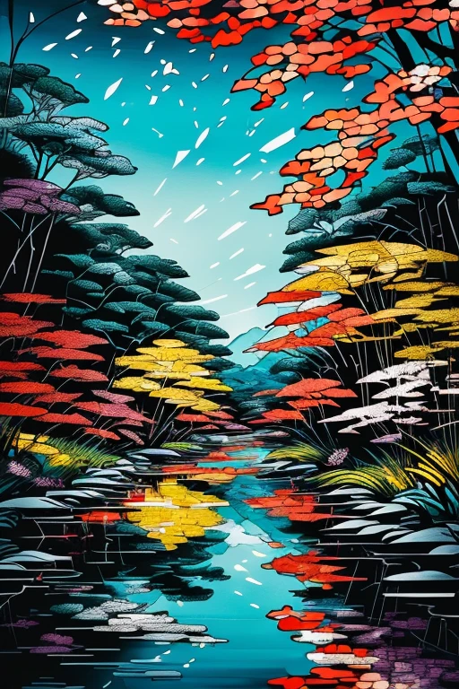 (ultra detailed, absolutely resolution, best quality:1.3), the entire image shows glass with fine cracks, and the cracks create prism effect that causes the glass to reflect light in iridescent way, it becomes like stained glass, fusion of watercolors and oil paintings, fusion of paper cutting and shadow puppetry, mix of Japanese painting, ukiyo-e and woodblock prints, mix of monochrome and color, conceptual installation art, 2.5D, delicate and dynamic, artistic, hyper, graphic CG digital art
