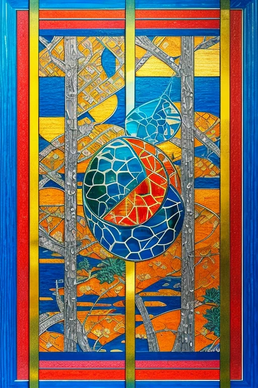 (ultra detailed, absolutely resolution, best quality:1.3), the entire image shows glass with fine cracks, and the cracks create prism effect that causes the glass to reflect light in iridescent way, it becomes like stained glass, fusion of watercolors and oil paintings, fusion of paper cutting and shadow puppetry, mix of Japanese painting, ukiyo-e and woodblock prints, mix of monochrome and color, conceptual installation art, 2.5D, delicate and dynamic, artistic, hyper, graphic CG digital art