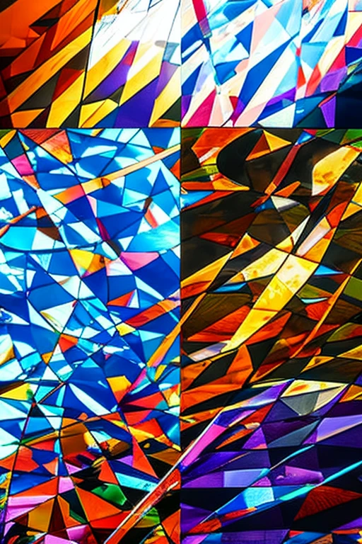 (ultra detailed, absolutely resolution, best quality:1.3), the entire image shows glass with fine cracks, and the cracks create prism effect that causes the glass to reflect light in iridescent way, it becomes like stained glass, fusion of watercolors and oil paintings, fusion of paper cutting and shadow puppetry, mix of Japanese painting, ukiyo-e and woodblock prints, mix of monochrome and color, conceptual installation art, 2.5D, delicate and dynamic, artistic, hyper, graphic CG digital art