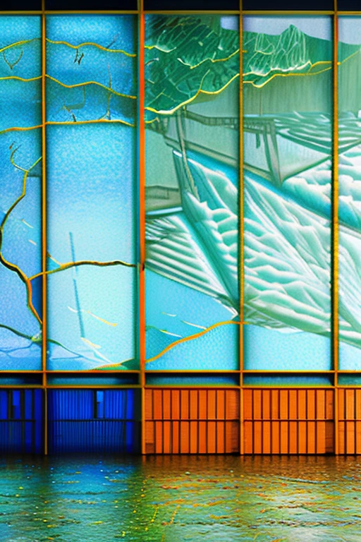 (ultra detailed, absolutely resolution, best quality:1.3), the entire image shows glass with fine cracks, and the cracks create prism effect that causes the glass to reflect light in iridescent way, it becomes like stained glass, fusion of watercolors and oil paintings, fusion of paper cutting and shadow puppetry, mix of Japanese painting, ukiyo-e and woodblock prints, mix of monochrome and color, conceptual installation art, 2.5D, delicate and dynamic, artistic, hyper, graphic CG digital art