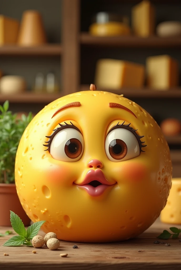Cheese with realistic human features on it making a sexy face