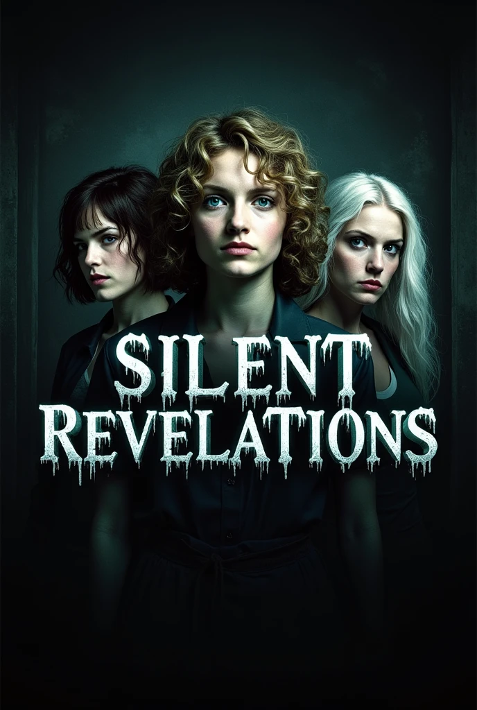 Could you create an icon for a horror server that has the Silent Hills font, and that are written in the center "Silent Revalations". Put some things like Lovecraft, Hellraiser and horror themes make her square please. And put three adults, one with curly and brown hair, one with medium wavy white hair, and another one with white hair