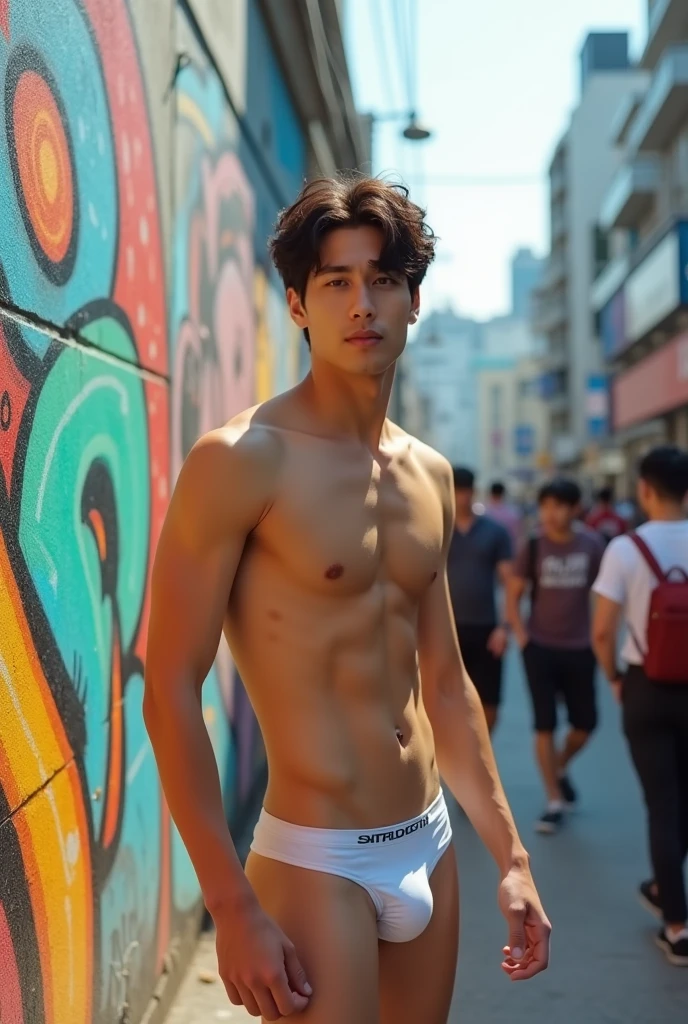 South Korea BTS member v wearing white g string underwear at street