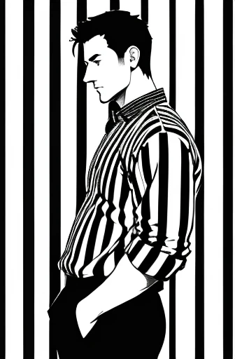 Man in a shirt、Monochrome、Red stripes