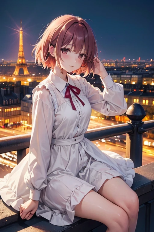 Madoka Ayukawa, Femme aux cheveux platine en chemise à col orange pose pour une séance photo en ville devant la tour Eiffel (Paris), Bokeh allemand d&#39;art 8K, corps bien proportionné, belle femme japonaise, Colliers magnifiques, belle jeune femme japonaise, portrait doux 8 k, une fille japonaise, yeux doubles et étroits, beaux yeux gris, ros tran 8k, Jolie jeune femme, Belle femme japonaise aux cheveux bleu foncé, dskbnbk,