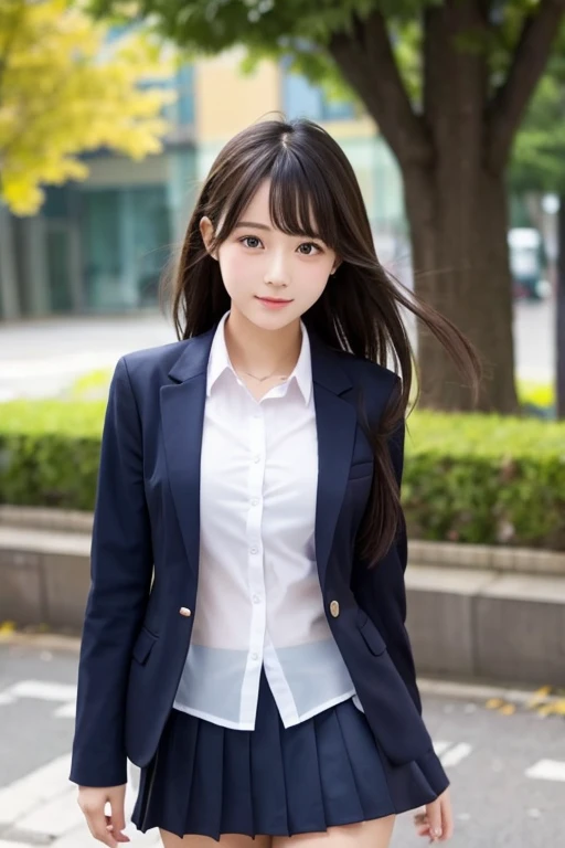 beautiful girl､high school girl､uniform､blazer､mini skirt､See-through､Fluttering in the wind