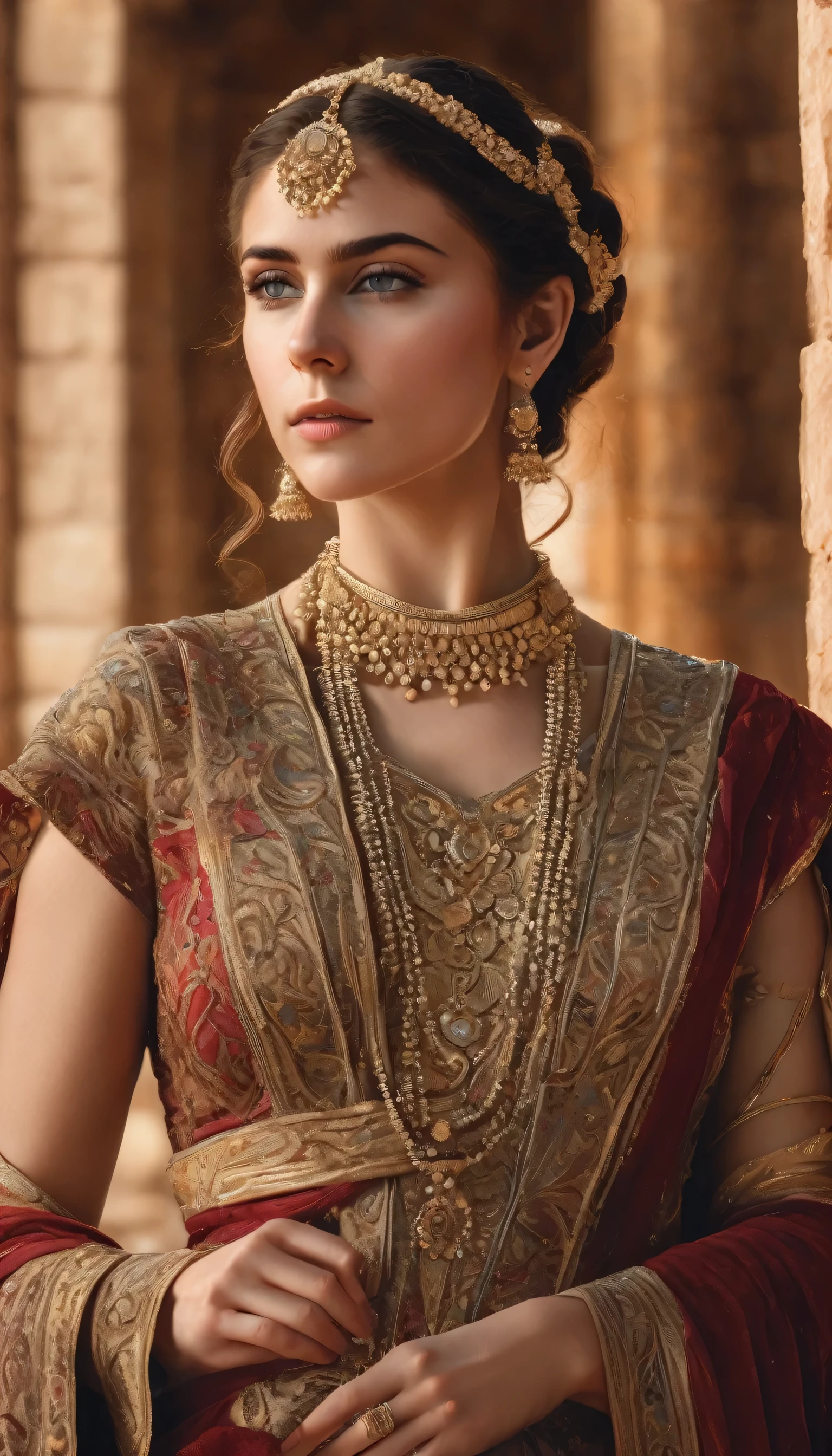 beautiful detailed woman, Elena of Troy, palace, vestals of the temple, intricate garments, (best quality,4k,8k,highres,masterpiece:1.2),ultra-detailed,(realistic,photorealistic,photo-realistic:1.37),HDR,UHD,studio lighting,ultra-fine painting,sharp focus,physically-based rendering,extreme detail description,professional,vivid colors,bokeh,portraits