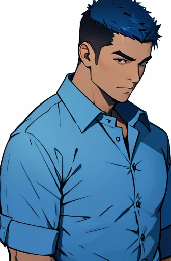 Man in a shirt、Blue clothes