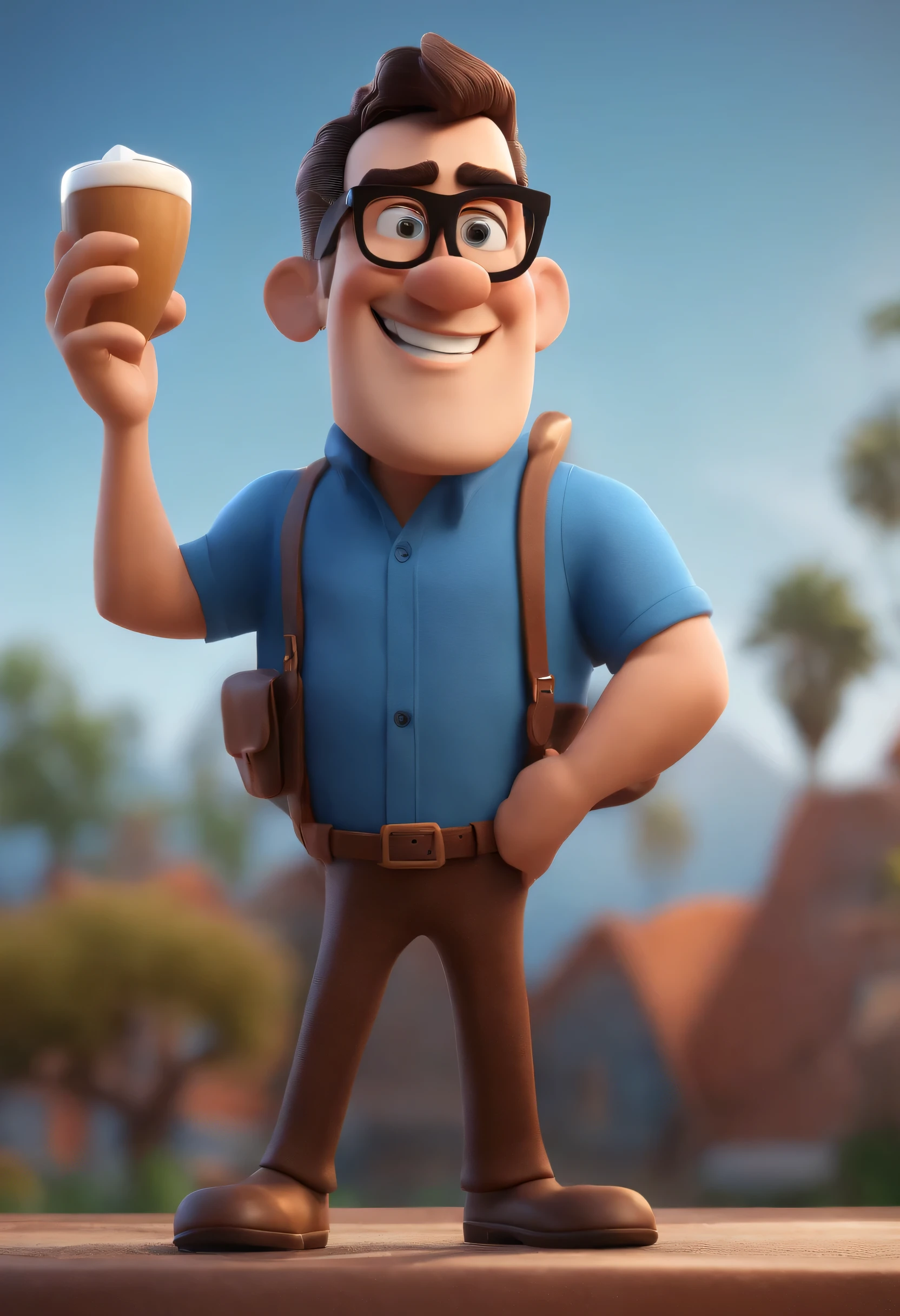 Personnage de dessin animé d'un homme avec des lunettes noires et une chemise bleue, personnage d'animation, personnage stylisé, rendu du style d'animation, stylisé en 3D, Rendu Arnold Maya, Rendu 3D stylisé, toon rendu keyshot, Personnage 3D, Personnage 3D, Rendu 3D stylisé, rendu de personnage 3D, personnage de dessin animé, Caractère gros plan, Pose du personnage, (Style Pixar) (partie maîtresse:1.2) (bokeh) (Meilleure qualité) (peau détaillée) (texture détaillée) (8k) (argile) (Éclairage cinématographique) (netteté