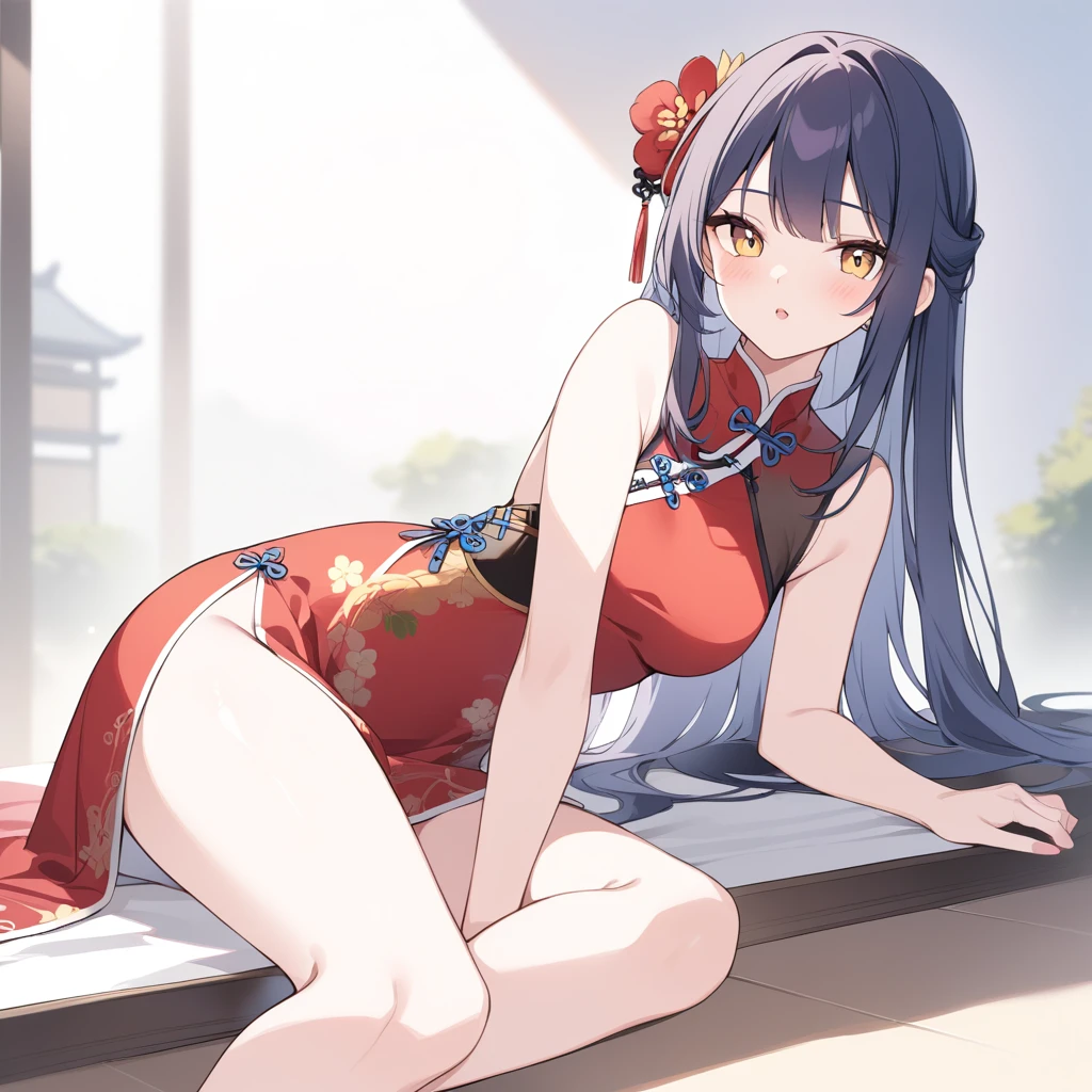 arona, White cheongsam, ((((tight cheongsam))),shorth hair, (((masutepiece))), (Best Quality), (Ultra-detailed), Very beautiful young lady, Light makeup, Red lips,(((Smile))),Cinematic lighting、Magic Hour、