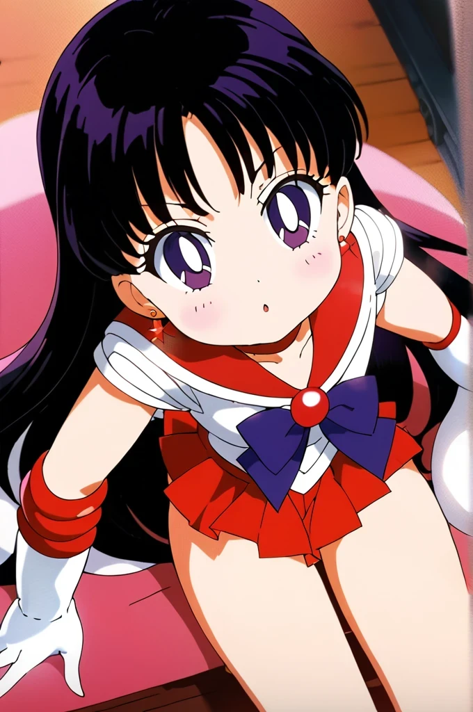 score_9, score_8_up, score_7_up, score_6_up, score_5_up, score_4_up, source_anime,
(masterpiece:1.3),(highest quality:1.4),(Super detailed:1.5),8k,High resolution,an extremely delicate and beautiful,Official Art,Perfect Anatomy,(anime_screencap:1.11),(90s anime,90s anime style,Cel-shaded anime:1.47),anime coloring,(1girl:1.5), ((very young child:1.52)),
((aamars:1.52)), long hair, black hair, tiara, earrings, red choker, red sailor collar, purple bowtie, white shirt, elbow gloves, white gloves, pleated skirt, red skirt, bare legs