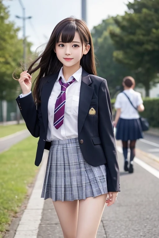 cute、high school girl、uniform、blazer、mini skirt、See-through、Fluttering in the wind
