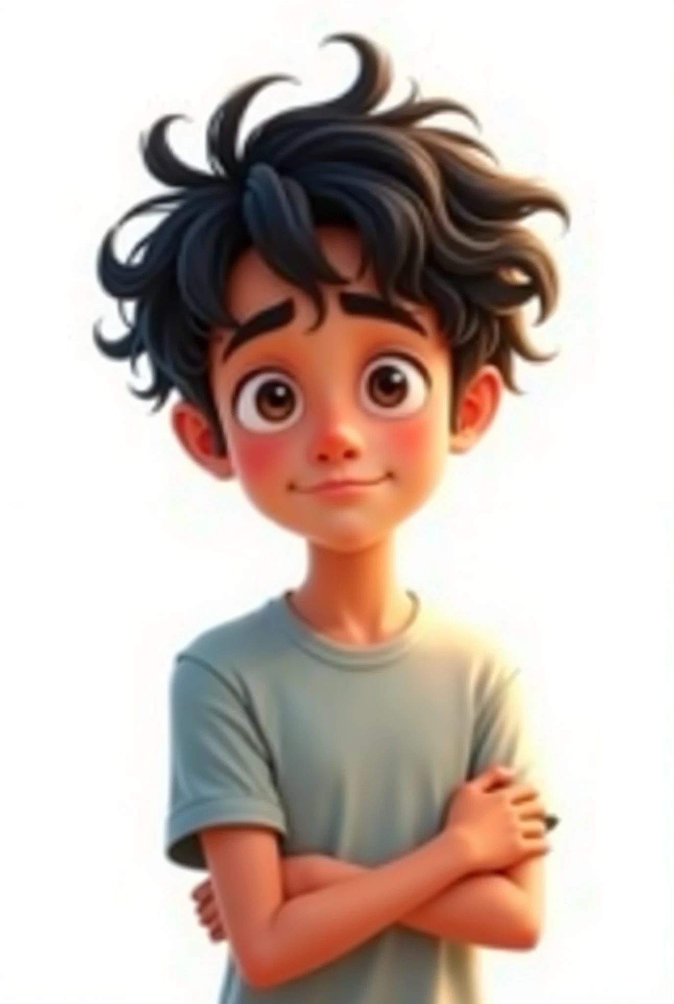 grow men black hair brown eyes extremely shy expression pixar style white background