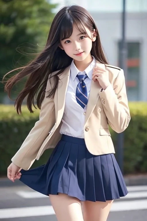 cute、high school girl、uniform、blazer、mini skirt、See-through、Fluttering in the wind