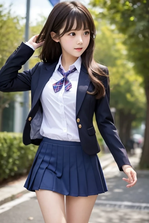 cute、high school girl、uniform、blazer、mini skirt、See-through、Fluttering in the wind