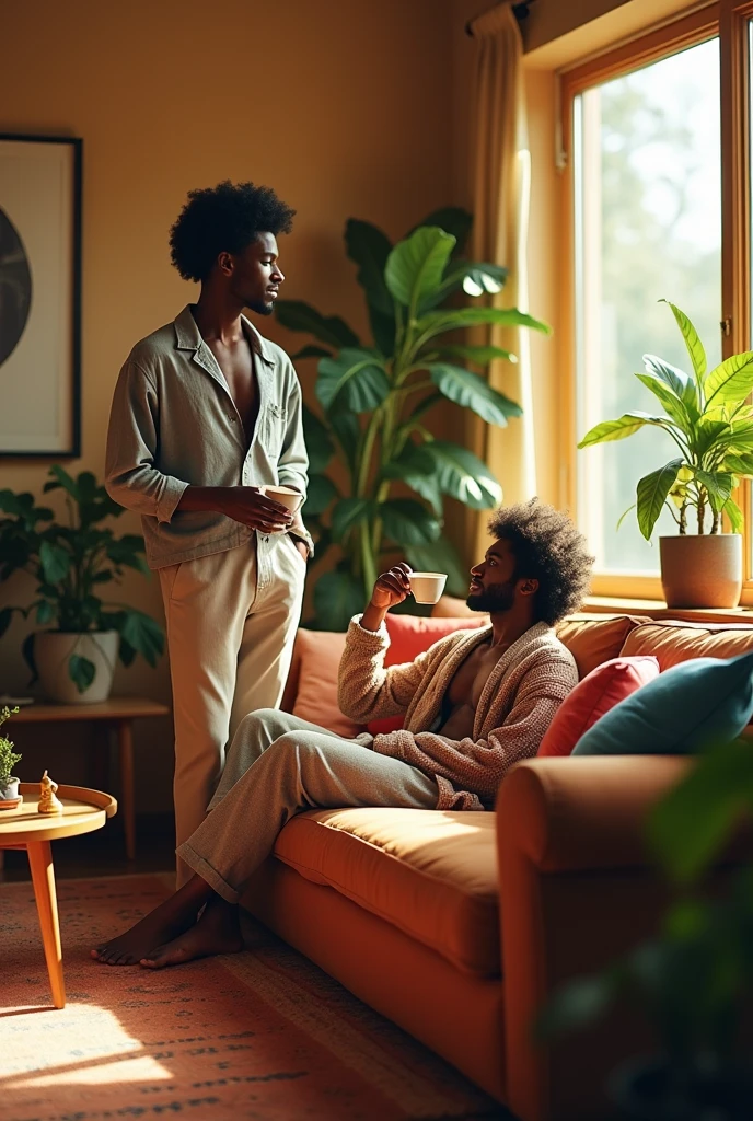Skinny Black man 5ft10 shoulder length hair at home