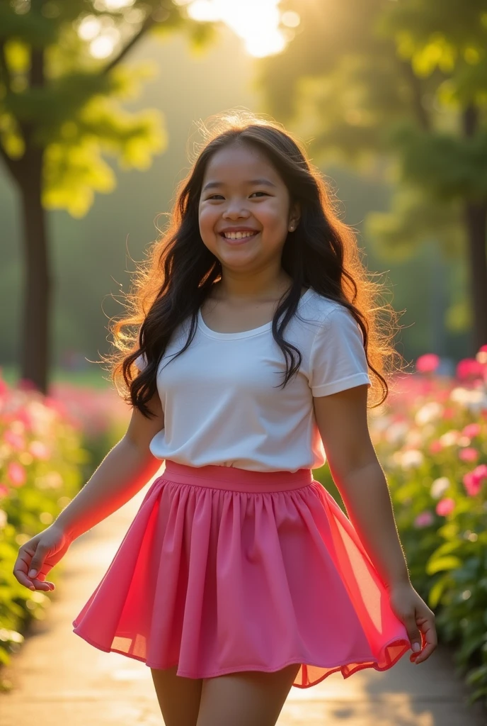 Filipina chubby girl wearing pink and black skirt