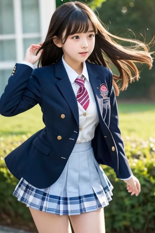 cute、high school girl、uniform、blazer、mini skirt、See-through、Fluttering in the wind