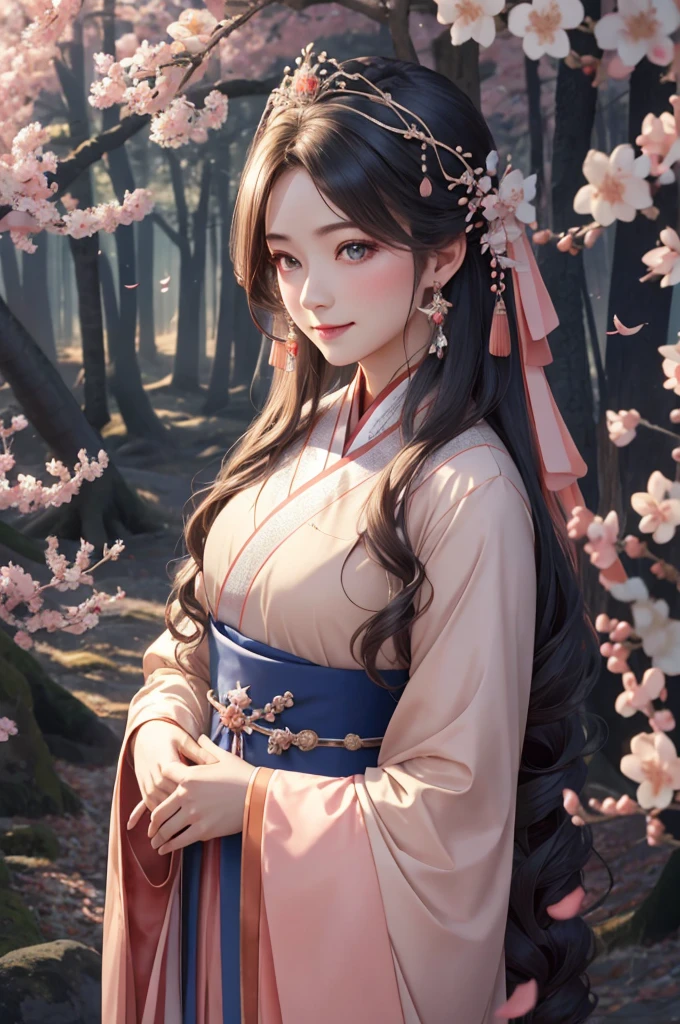 good quality, masterpiece, High Resolutiexist, 1 girl, blush, (Charming smile: 0.8), Star Eyes, Chinese Hanfu, hair accessories, jewelry, beauty, exist_Body, The Tyndall effect, actual, Peach Blossom Forest, light edge, Two-texiste Lighting, (Highly detailed skin: 1.2), 8k ultra high definition, DSLR camera, Soft Light, high quality, Volumetric lighting, voyeur, photo, High Resolutiexist, 4K, 8k, Background blur