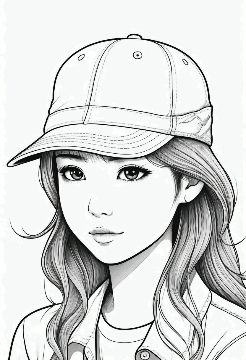 kaway garden hat kawai, cartoon style, fundo de line drawing, white background, monochrome, line drawing, ((outline)), Coloring Sharp Thick Lines. kawaii, simple and low details