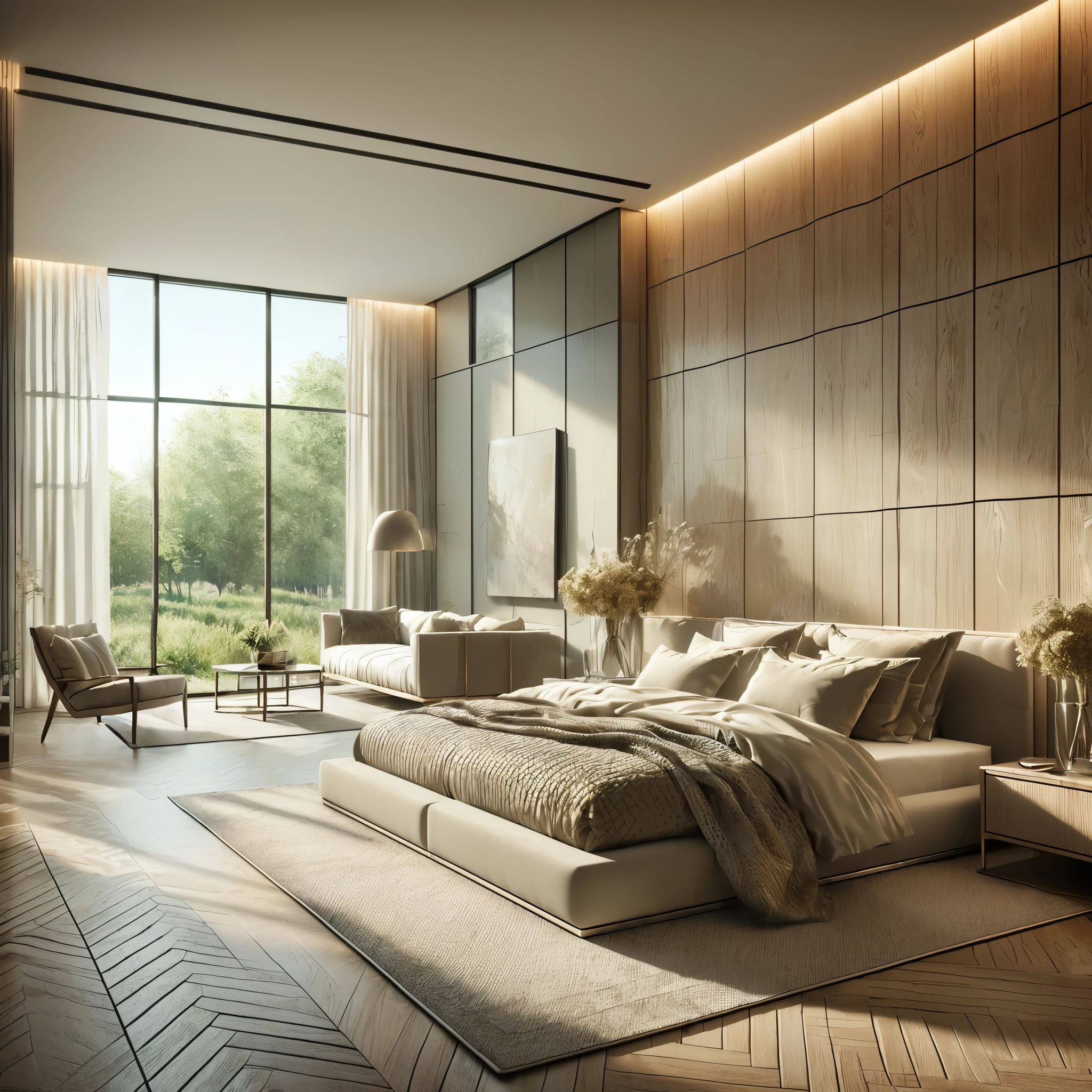 arafed bedroom with a large bed and a large window, luxury hd render, luxurious environment, vray 8k render, high quality 3d render, high quality 3 d render, natural realistic render, realistic physical rendering, unreal engine realistic render, very realistic render, enscape render, super realistic render vray, hyper realistic detailed render, very realistic 3 d render