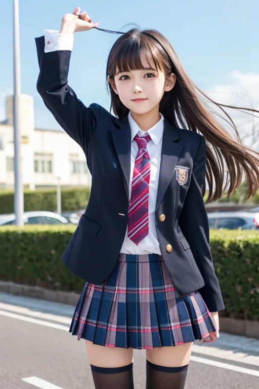 cute、high school girl、uniform、blazer、mini skirt、See-through、Fluttering in the wind