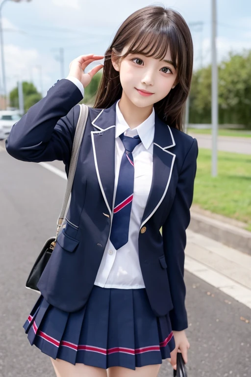 cute、high school girl、uniform、blazer、mini skirt、See-through、Fluttering in the wind