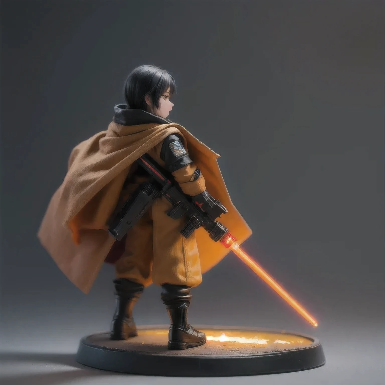 Black gold silk cyberpunk mine snow light orange rough linen cloak rump lightsaber space floating 1:6 Miniatures，illustration