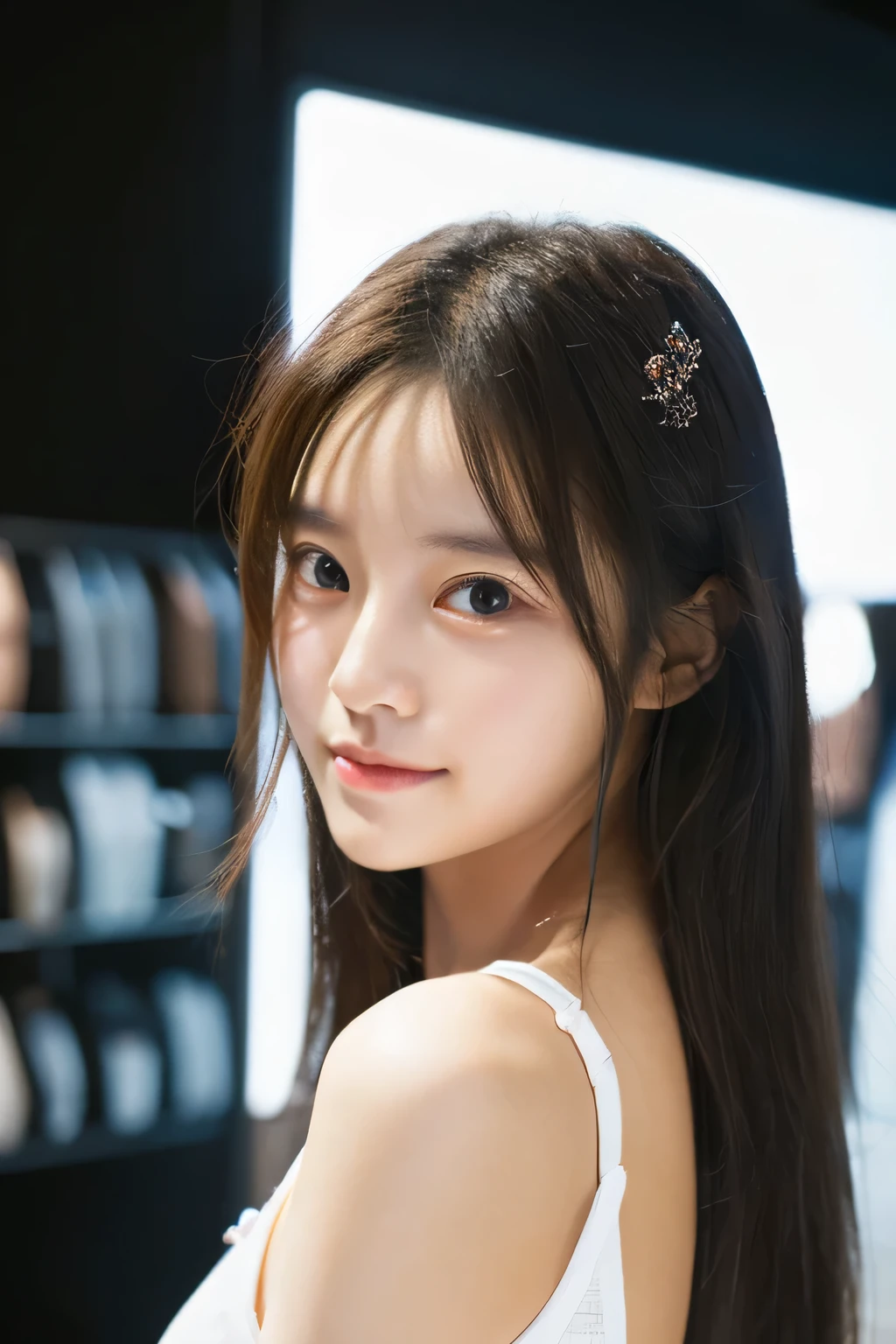student girl korean cute face model studio photo background in departemen store highly detailed ,8k, masterpiece