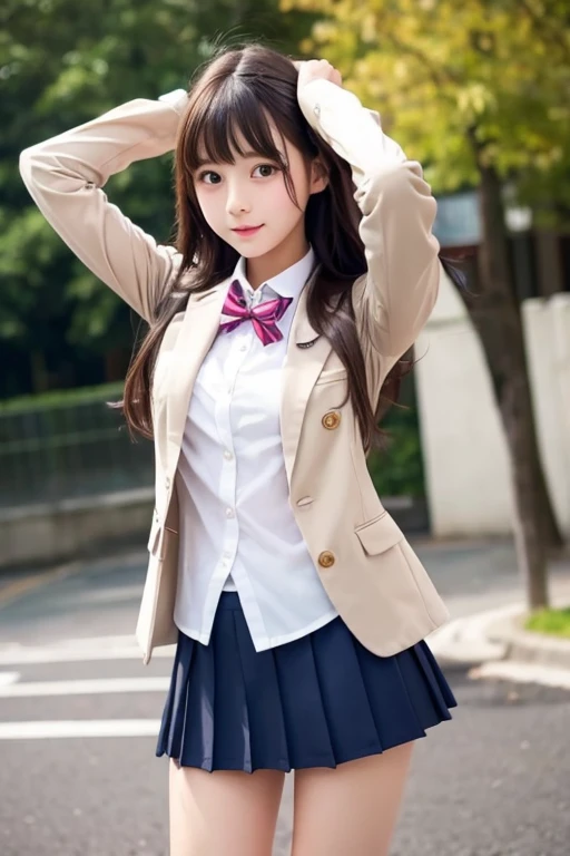 cute、high school girl、uniform、blazer、mini skirt、See-through、Fluttering in the wind