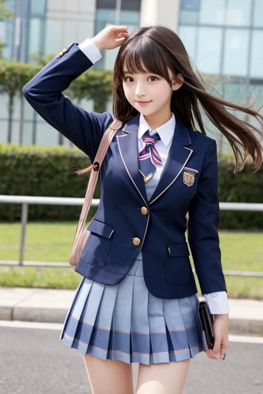 cute、high school girl、uniform、blazer、mini skirt、See-through、Fluttering in the wind