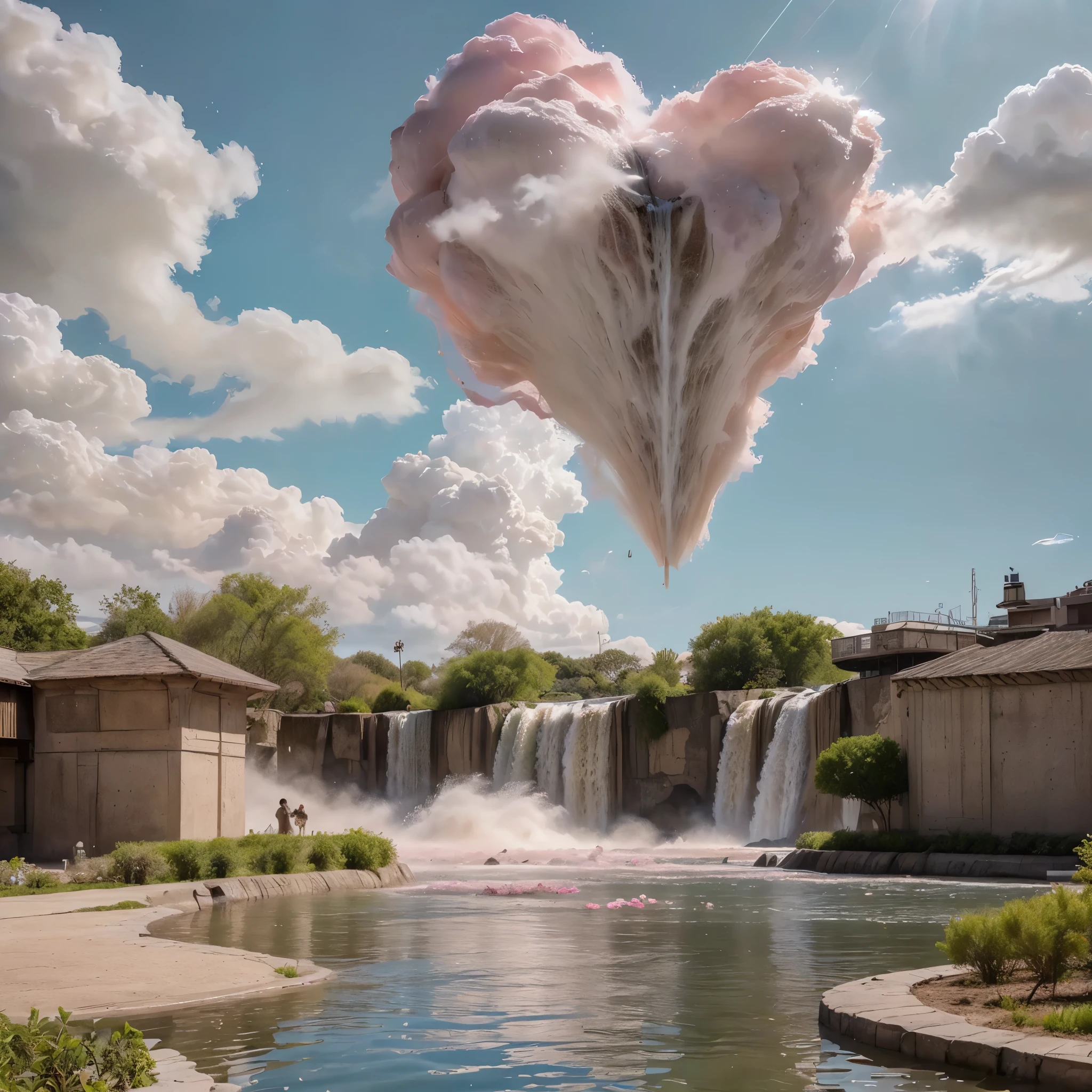 (8k, highest quality, masterpiece, final fantasy style: 1.2), (unRealistic, photoRealistic: 1.37), Dreamy landscape, Fantasy, Unsurreal landscapes, Super detailed, Flying Castle, Floating Island in the Sky, Seven-colored swirl of light, Intense lightning, milky way, Complex Light, Colored light, Large Lake, Starry sky reflected on the lake surface, Countless shining stars, Meteors, Reflections , (A pillar of light emanated from the ground:1,2), (((roses and orchids gardens , bright day , pink clouds, waterfalls in the sky, realistic style, Hyperrealism drawing, a flying pirate spaceship floating above the clouds)))) , burning skyscrapers, , timeless realms, stunning princess , casting spell, healing light magic effect, in a magical lagoon of the fairyland, crystal clear water surface reflections, sharp focus, looking at viewer, (close-up:0.9), (bright white theme:1.2), (bright white tone:1.2), (deep blue tone:1.3),((( realistic, Hyperrealism, vivid colours , landscapes , alien cyborgs , science fiction themes))),